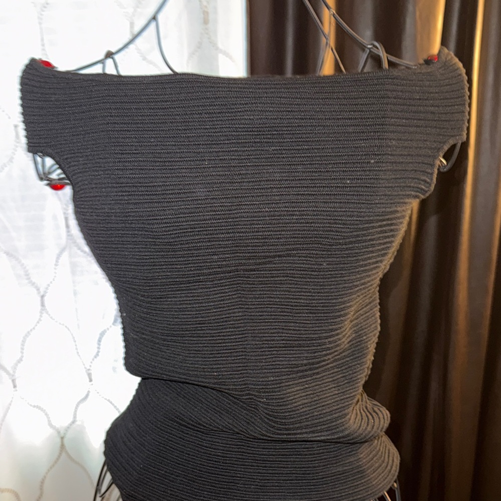 Ribbed Black Knit Off-Shoulder Top